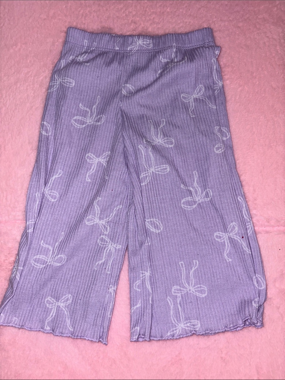 Baby Girls' Lavender Bow Print Ribbed Pajama Pants